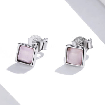 Cercei din argint Pink Squares, Argint 925, Pentru Femei