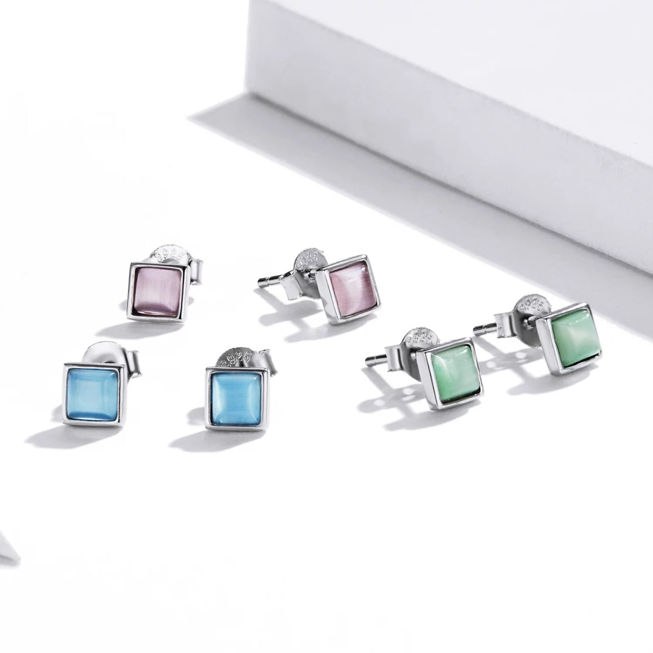 Cercei din argint Pink Squares, Argint 925, Pentru Femei