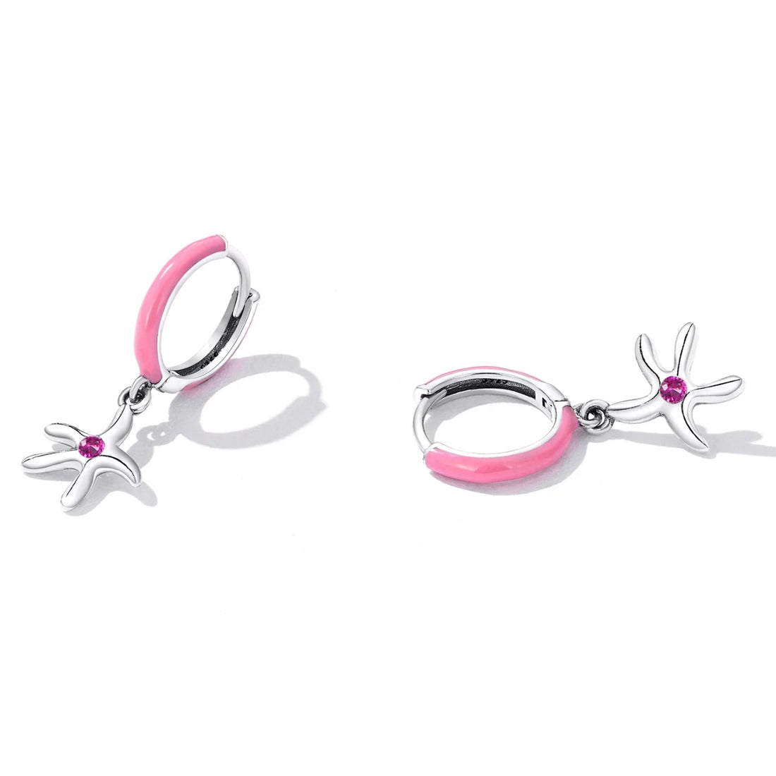 Cercei din argint Pink Starfish, Argint 925, Pentru Femei 1.85g