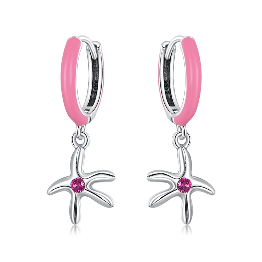 Cercei din argint Pink Starfish, Argint 925, Pentru Femei 1.85g