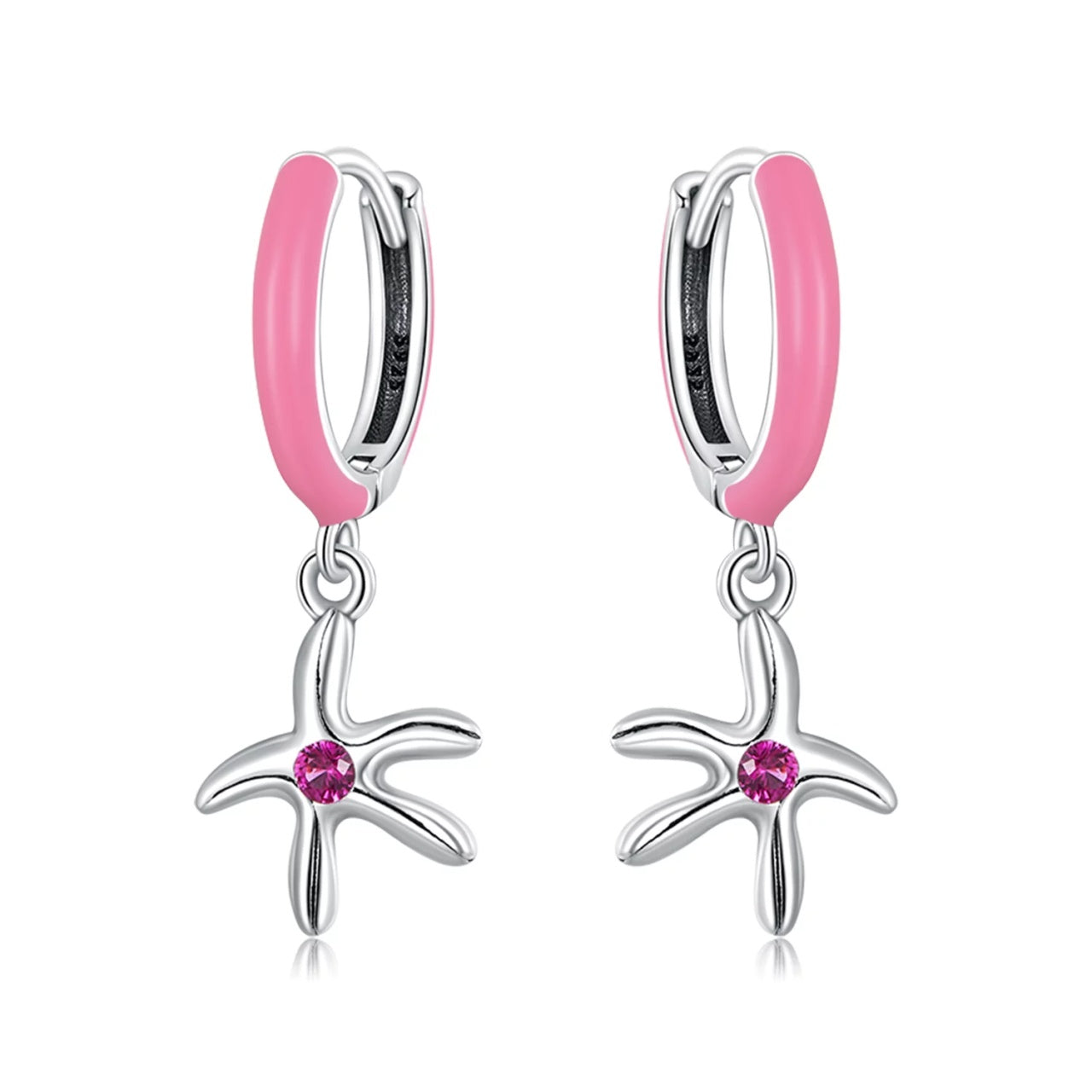 Cercei din argint Pink Starfish, Argint 925, Pentru Femei 1.85g