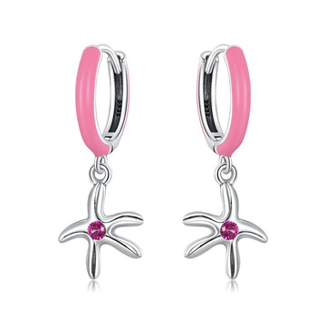 Cercei din argint Pink Starfish, Argint 925, Pentru Femei 1.85g