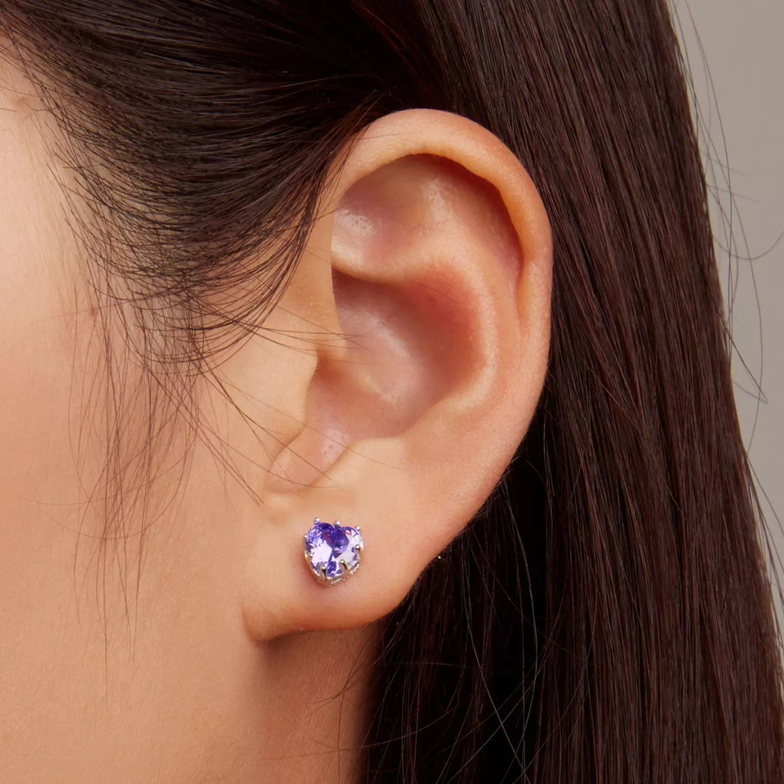 Cercei din argint Purple Crystal Heart, Argint 925, Pentru Femei