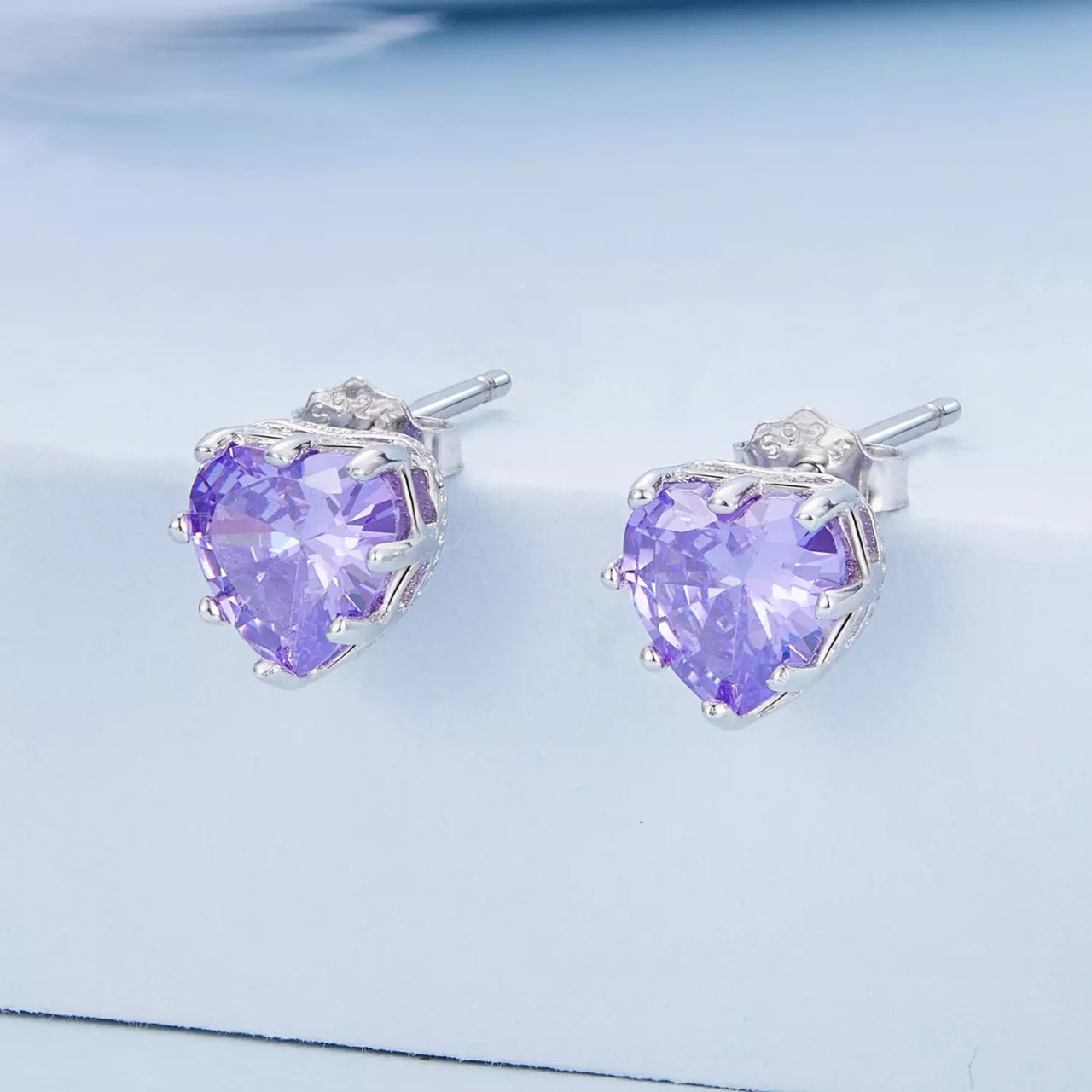 Cercei din argint Purple Crystal Heart, Argint 925, Pentru Femei