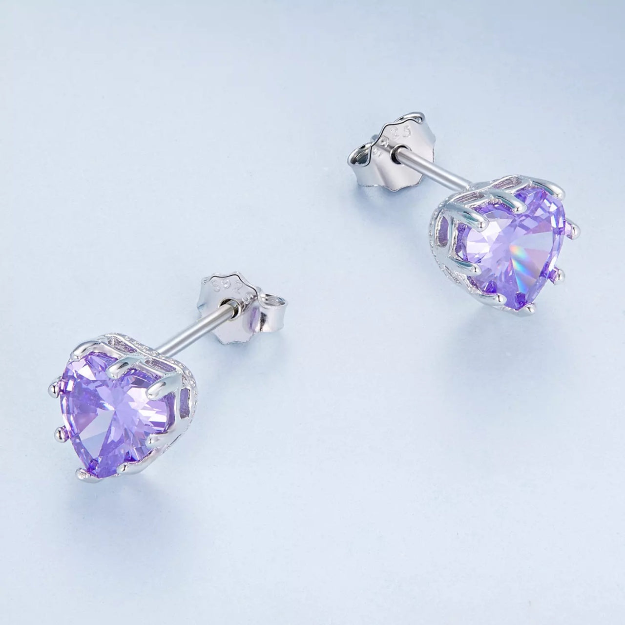 Cercei din argint Purple Crystal Heart, Argint 925, Pentru Femei