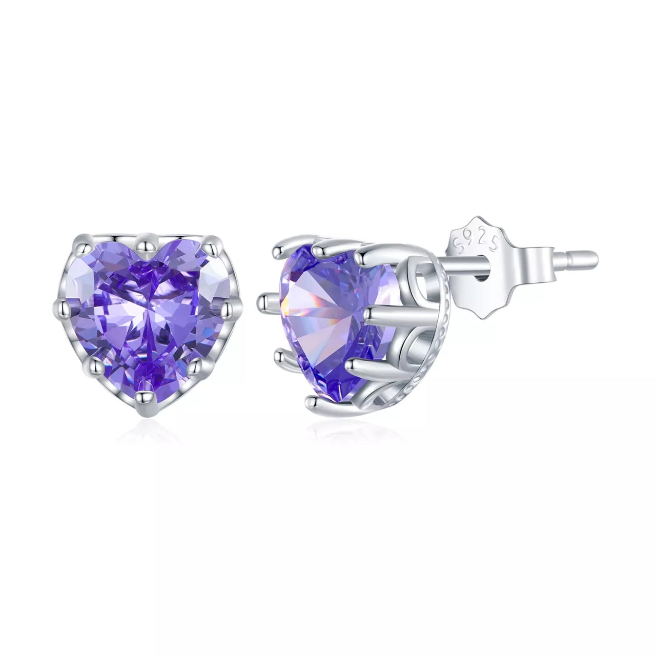 Cercei din argint Purple Crystal Heart, Argint 925, Pentru Femei