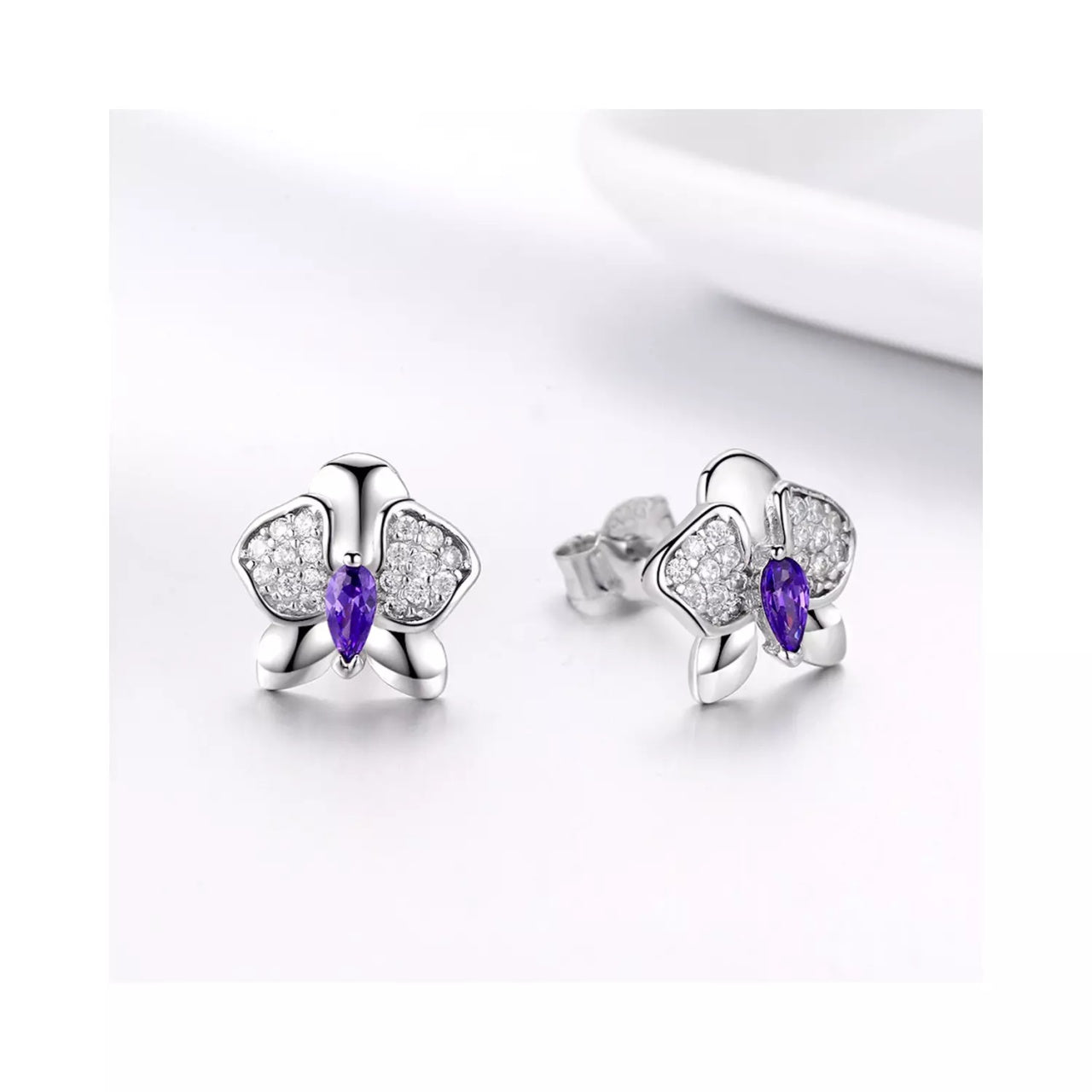 Cercei din argint Purple Orchid, Argint 925, Pentru Femei