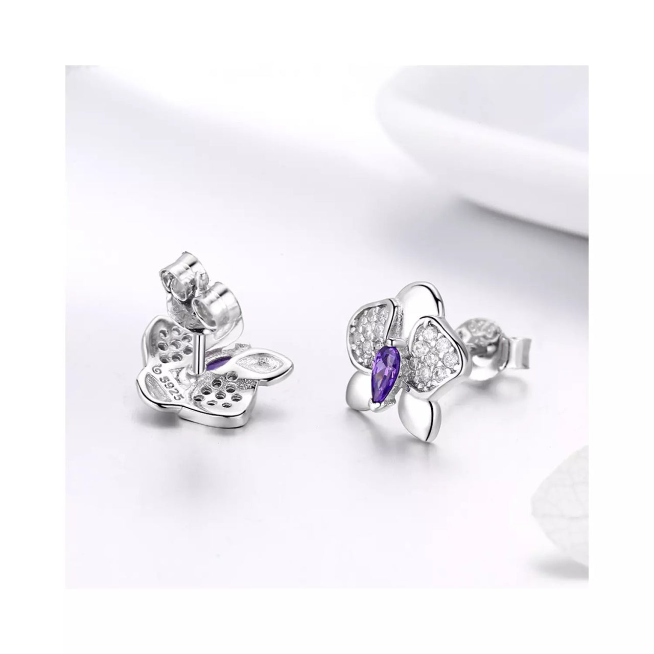 Cercei din argint Purple Orchid, Argint 925, Pentru Femei