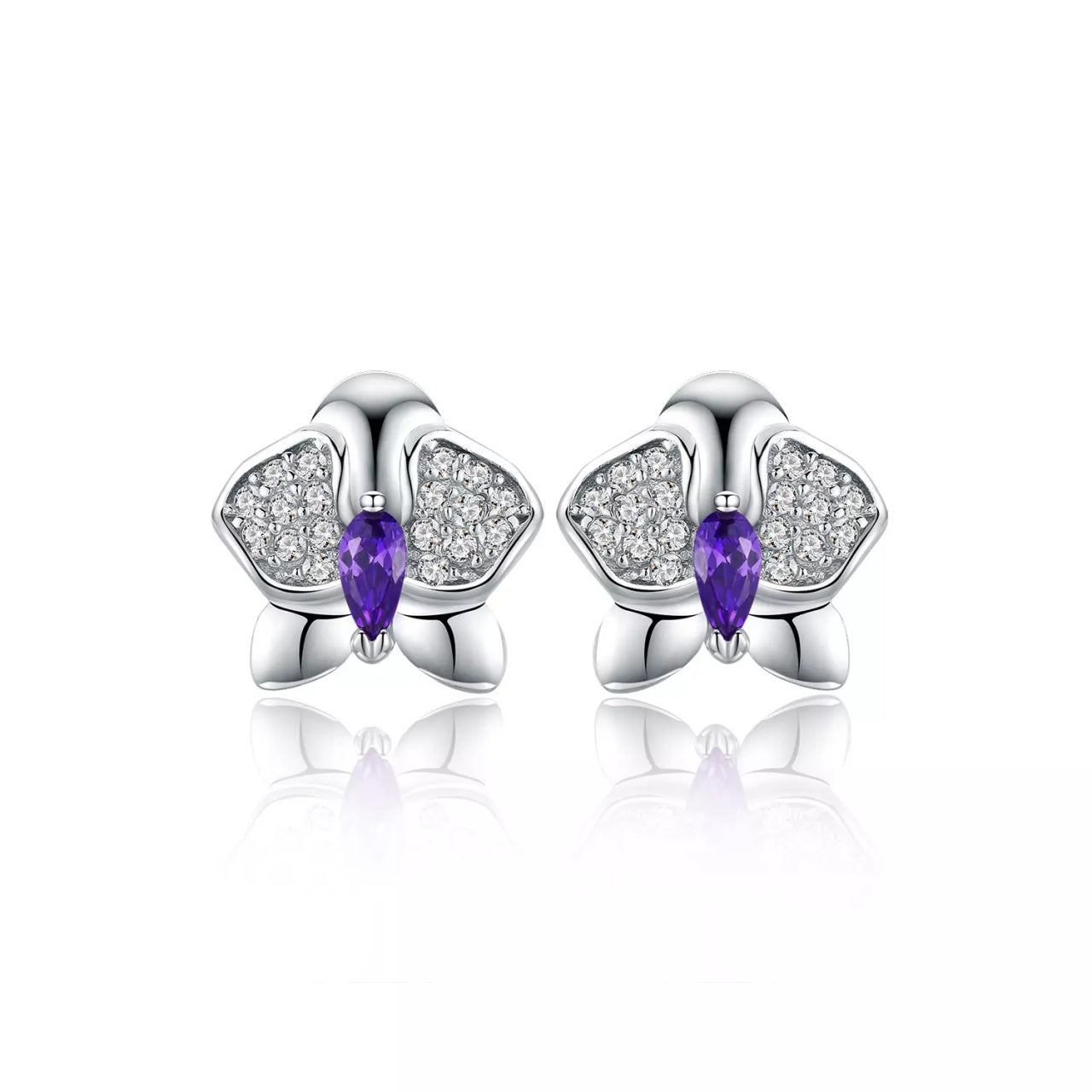 Cercei din argint Purple Orchid, Argint 925, Pentru Femei