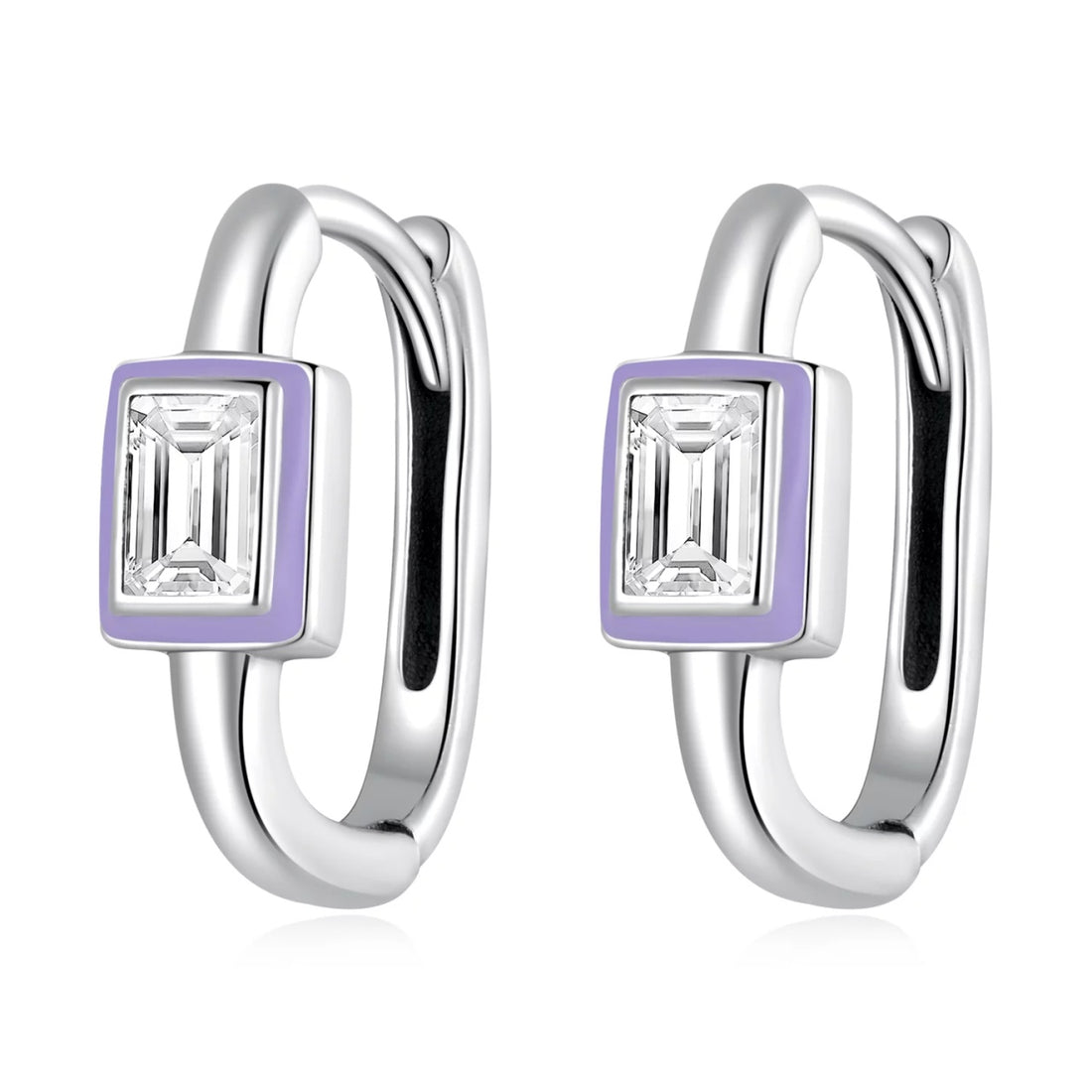Cercei din argint Purple Square Hoops, Argint 925, Pentru Femei