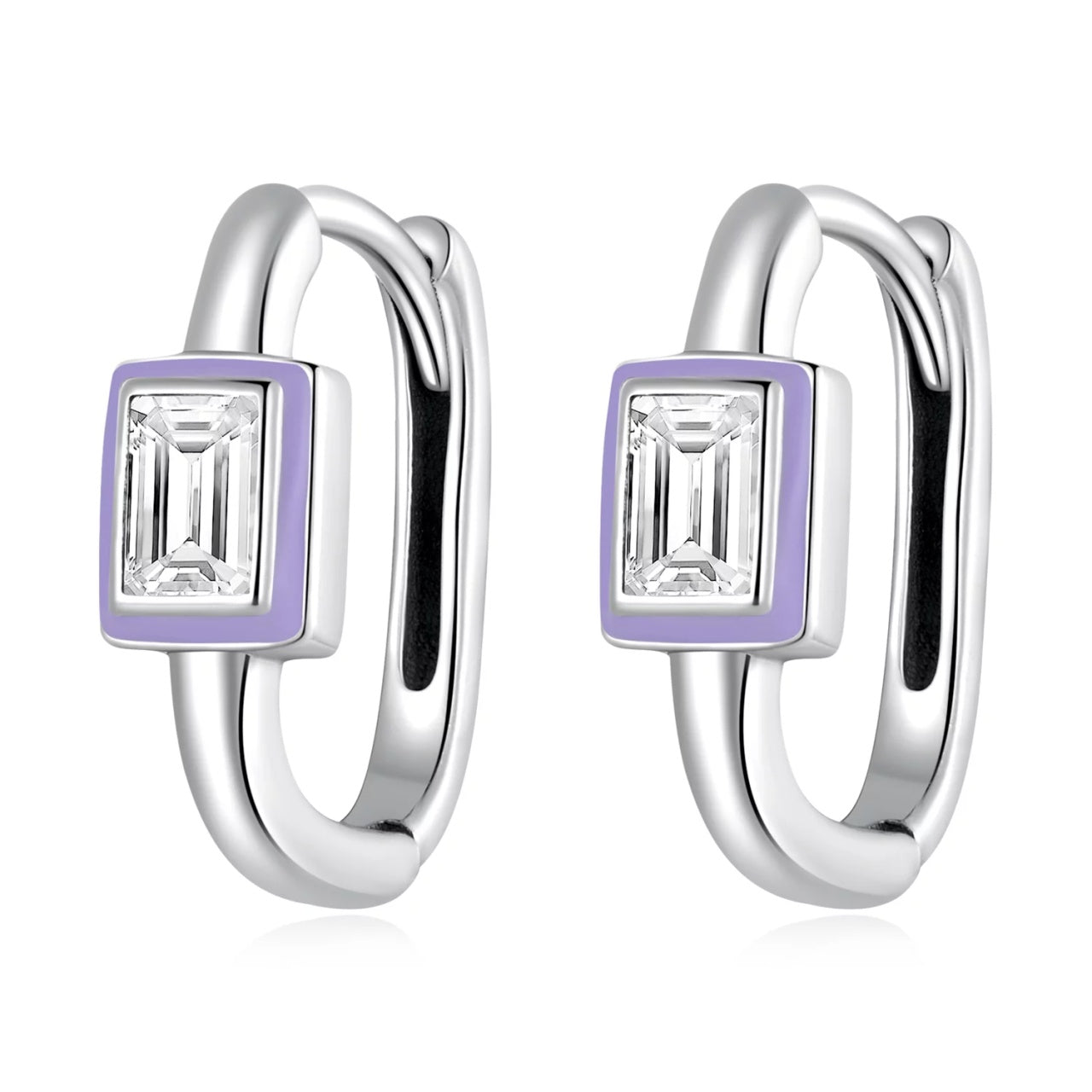 Cercei din argint Purple Square Hoops, Argint 925, Pentru Femei