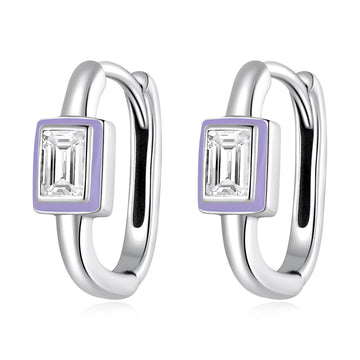 Cercei din argint Purple Square Hoops, Argint 925, Pentru Femei