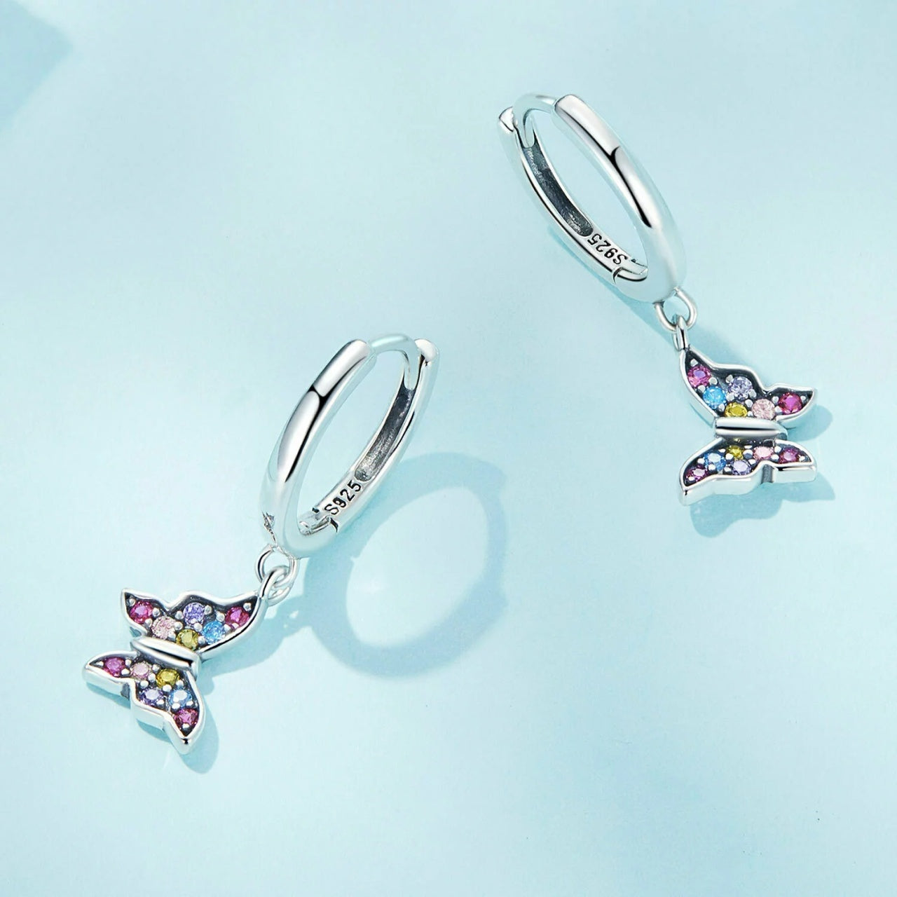 Cercei din argint Rainbow Crystal Butterfly, Argint 925, Pentru Femei