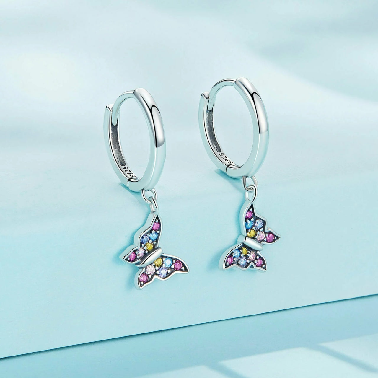 Cercei din argint Rainbow Crystal Butterfly, Argint 925, Pentru Femei