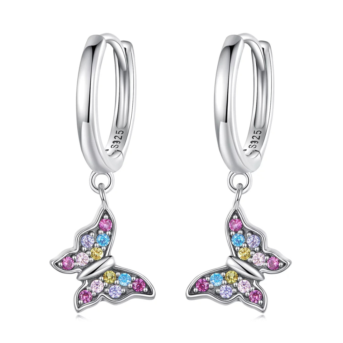 Cercei din argint Rainbow Crystal Butterfly, Argint 925, Pentru Femei