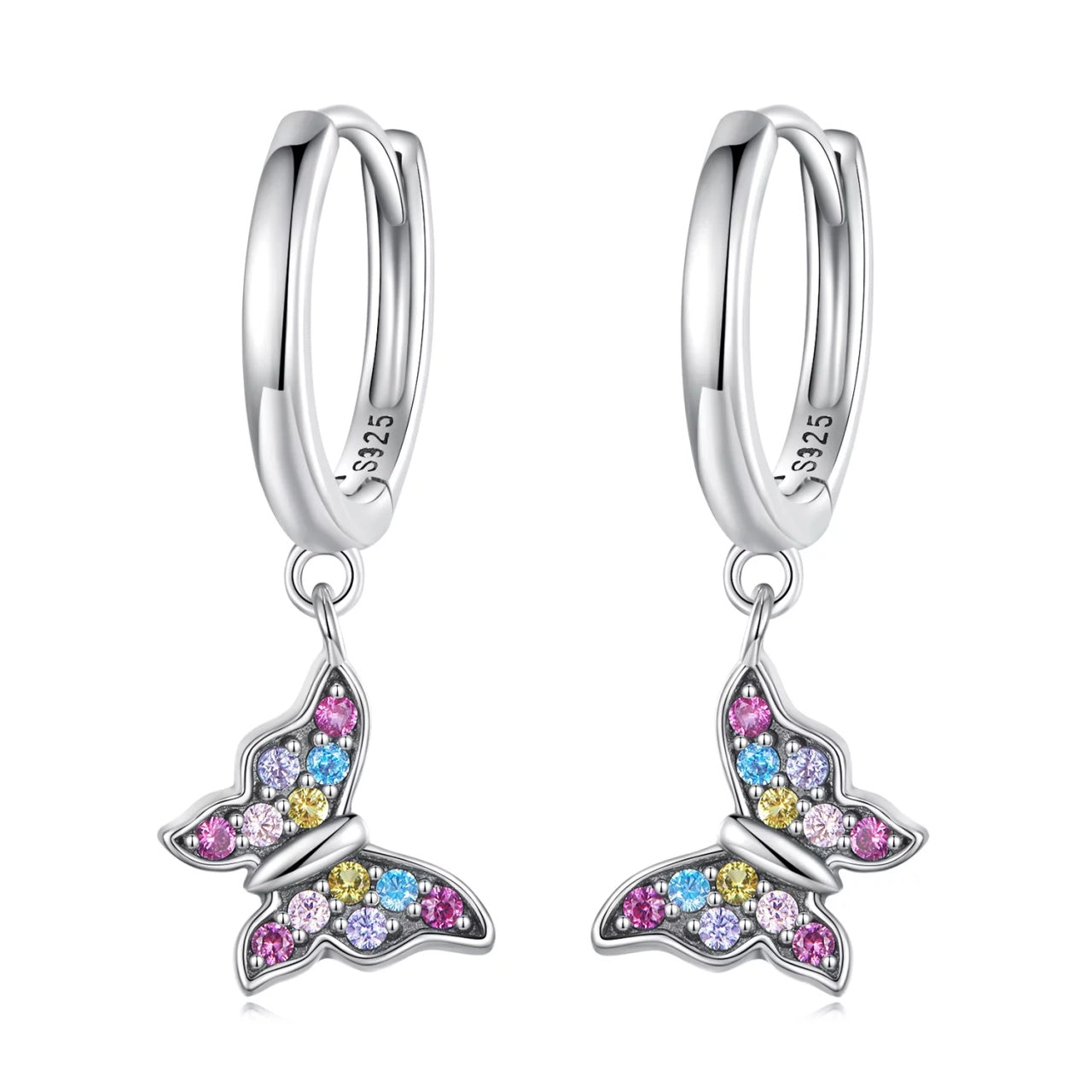 Cercei din argint Rainbow Crystal Butterfly, Argint 925, Pentru Femei