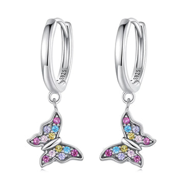 Cercei din argint Rainbow Crystal Butterfly, Argint 925, Pentru Femei