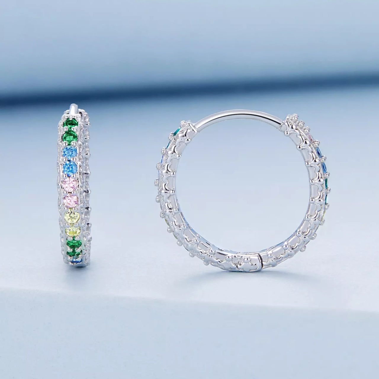 Cercei din argint Rainbow Crystal Hoops, Argint 925, Pentru Femei