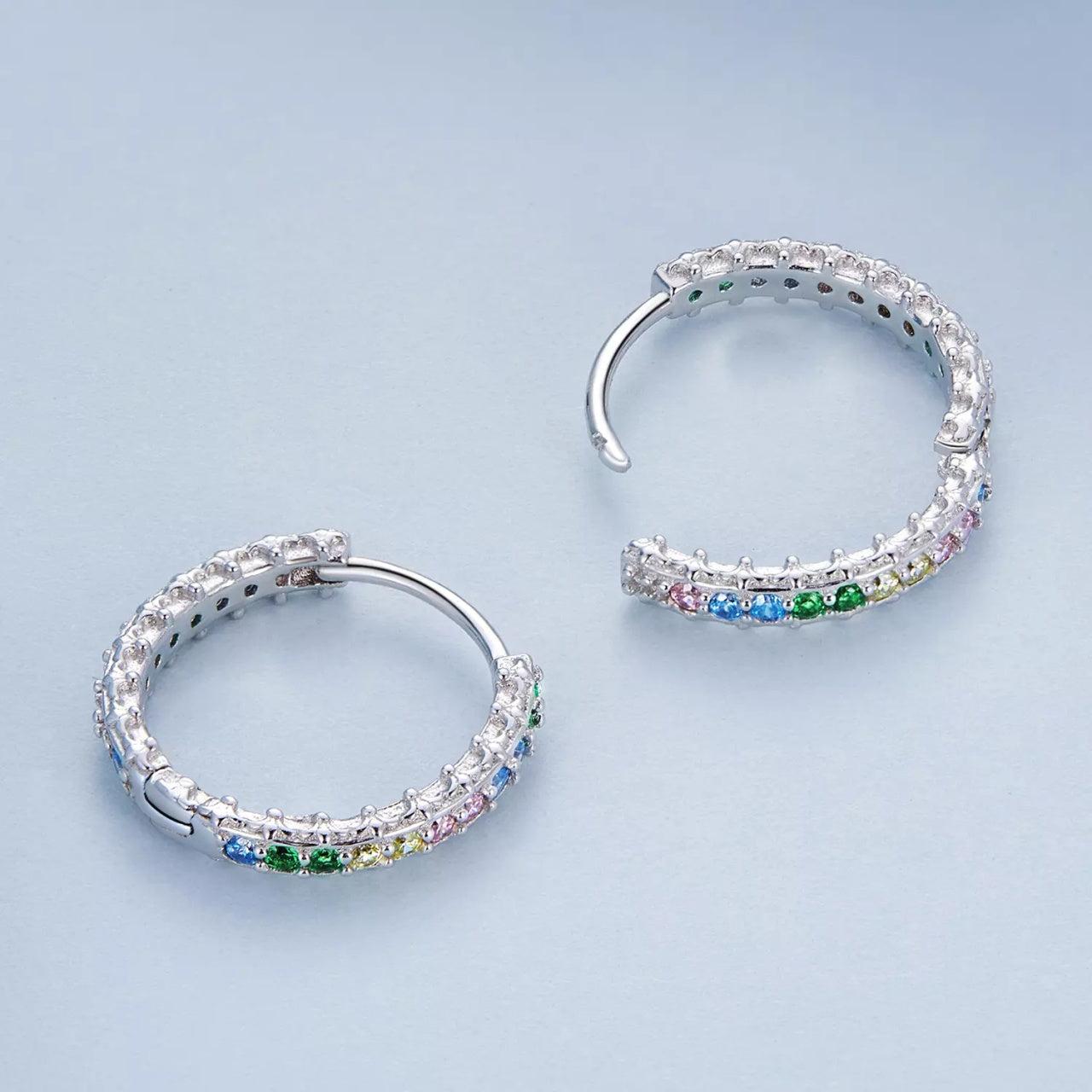 Cercei din argint Rainbow Crystal Hoops, Argint 925, Pentru Femei