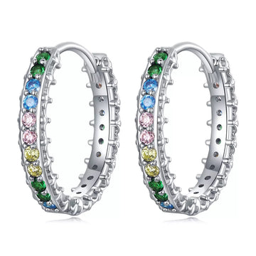 Cercei din argint Rainbow Crystal Hoops, Argint 925, Pentru Femei