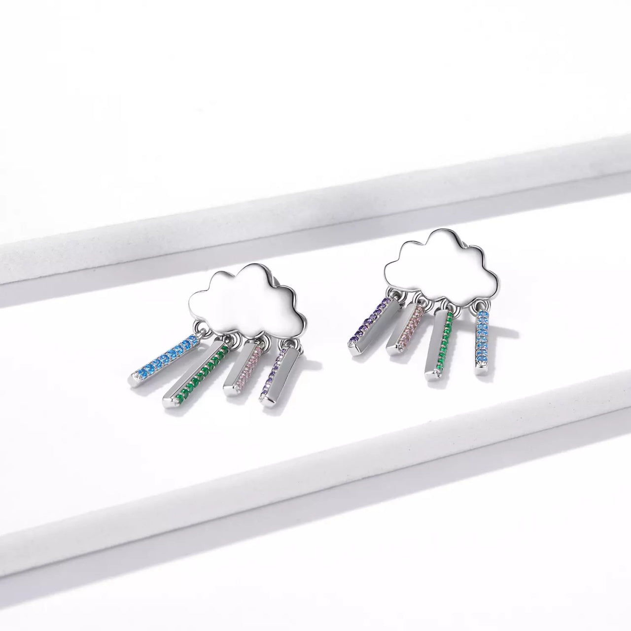 Cercei din argint Rainbow Dropping Clouds, Argint 925, Pentru Femei