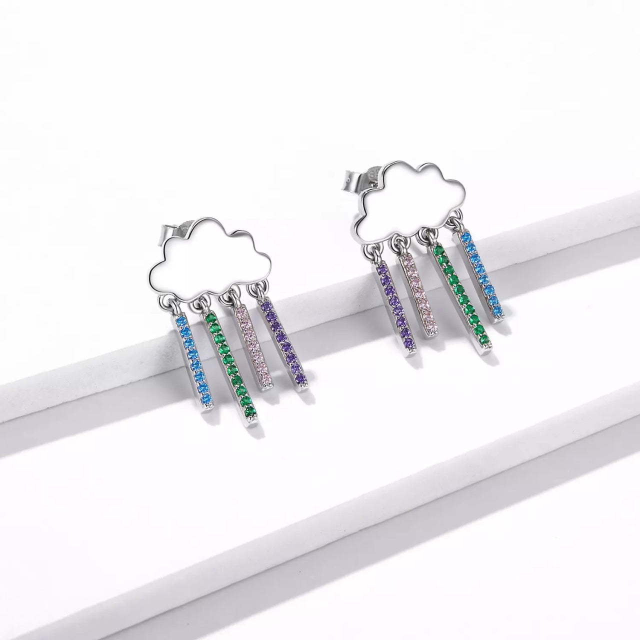 Cercei din argint Rainbow Dropping Clouds, Argint 925, Pentru Femei