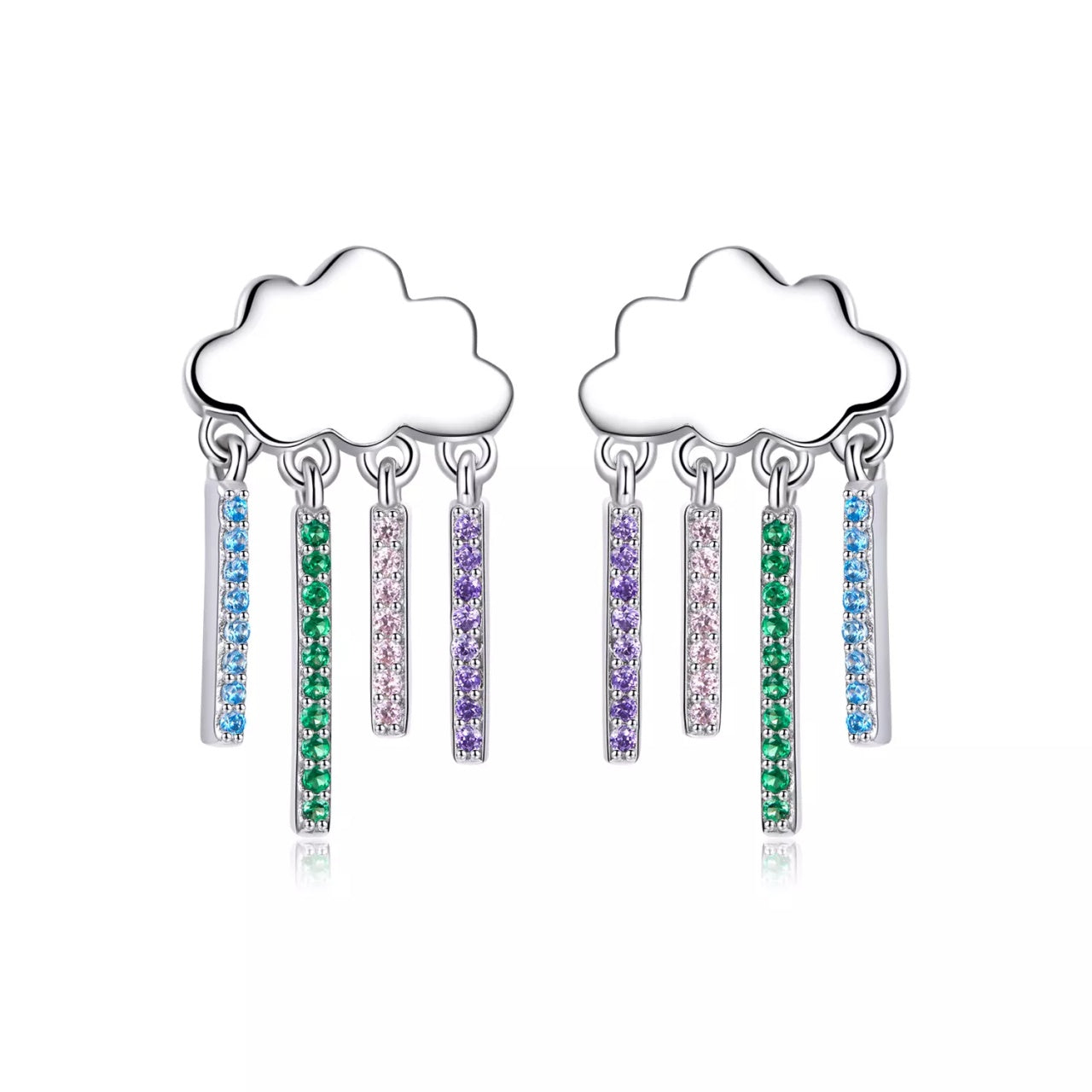 Cercei din argint Rainbow Dropping Clouds, Argint 925, Pentru Femei