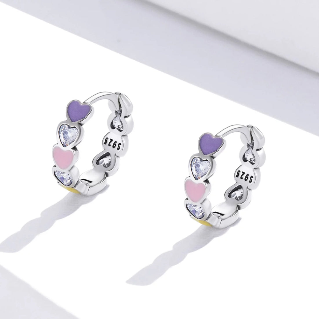 Cercei din argint Rainbow Hearts, Argint 925, Pentru Femei