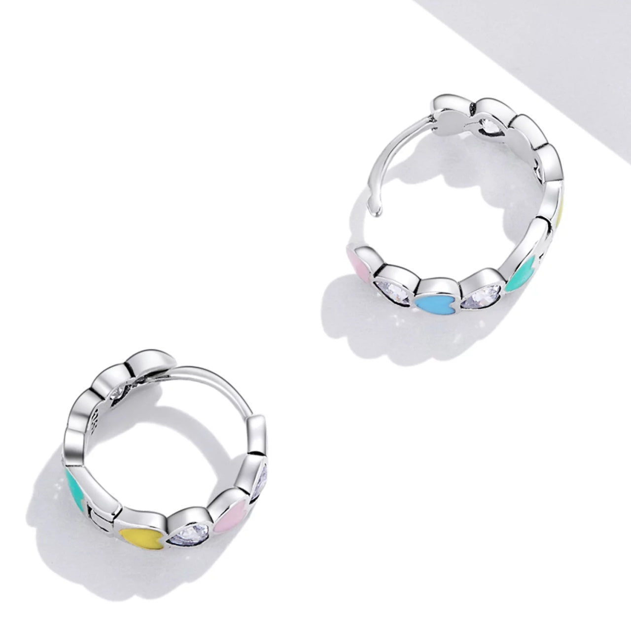 Cercei din argint Rainbow Hearts, Argint 925, Pentru Femei