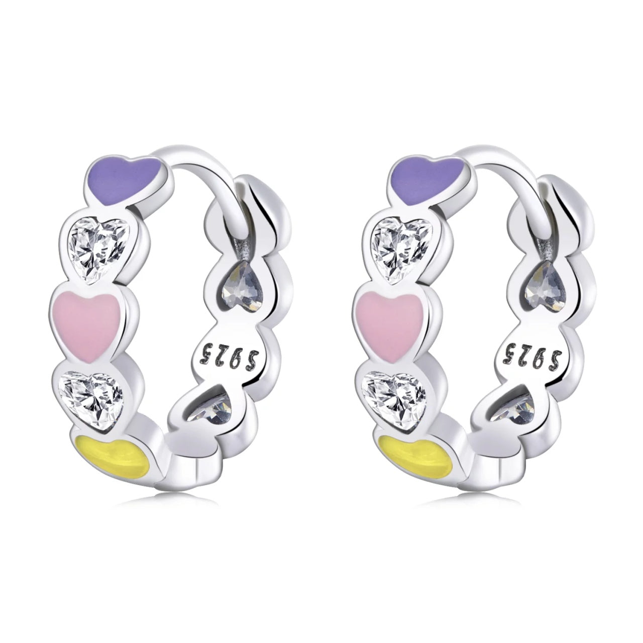 Cercei din argint Rainbow Hearts, Argint 925, Pentru Femei