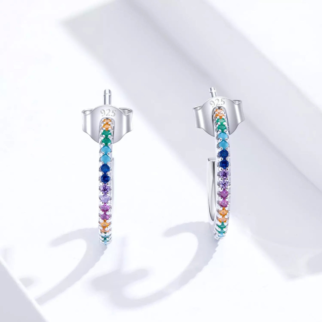 Cercei din argint Rainbow Hoops, Argint 925, Pentru Femei