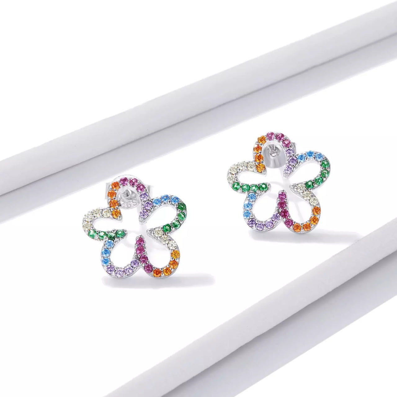 Cercei din argint Rainbow Little Flowers, Argint 925, Pentru Femei