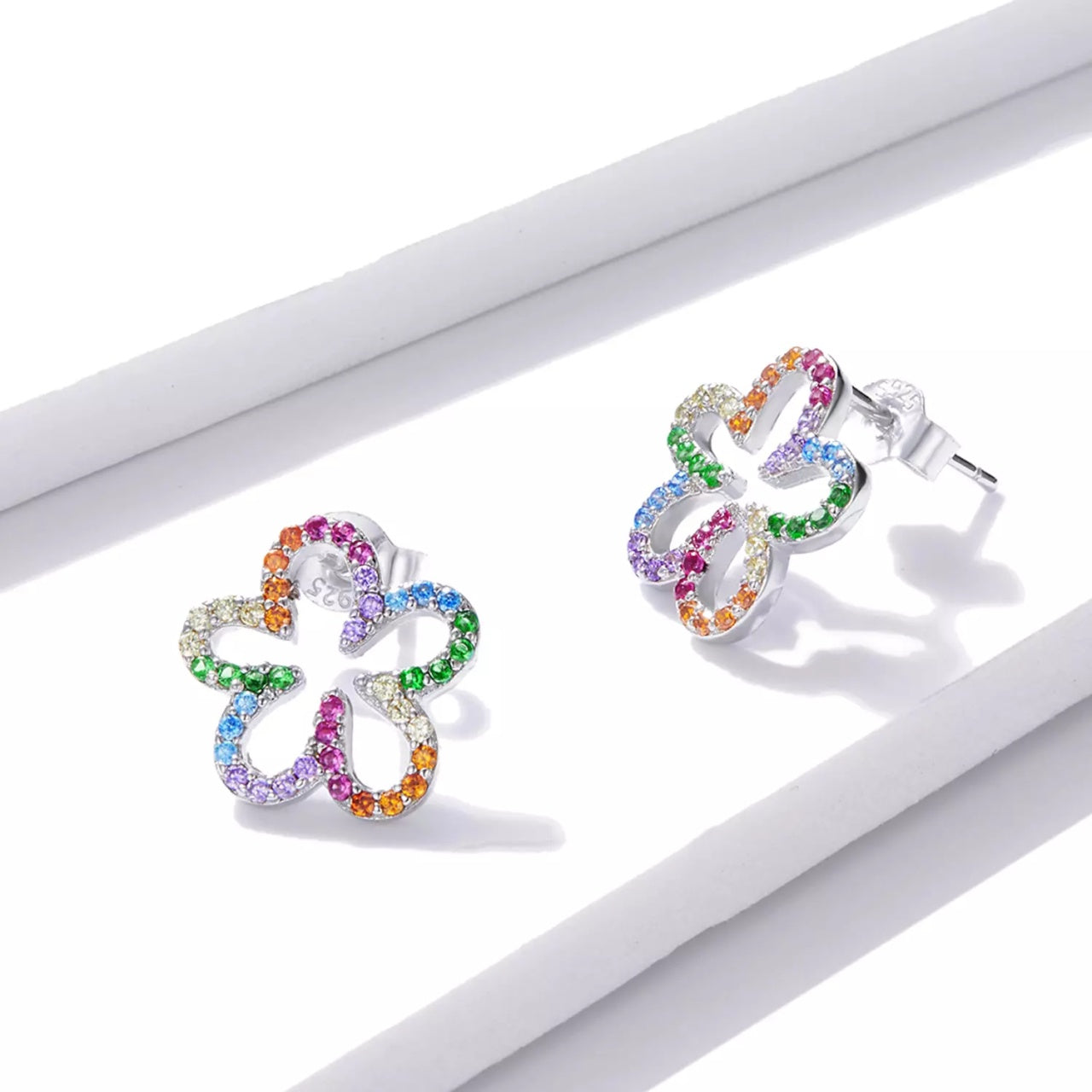 Cercei din argint Rainbow Little Flowers, Argint 925, Pentru Femei