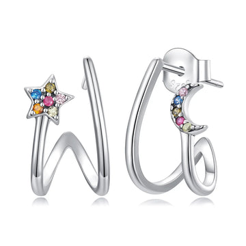 Cercei din argint Rainbow Moon and Stars, Argint 925, Pentru Femei