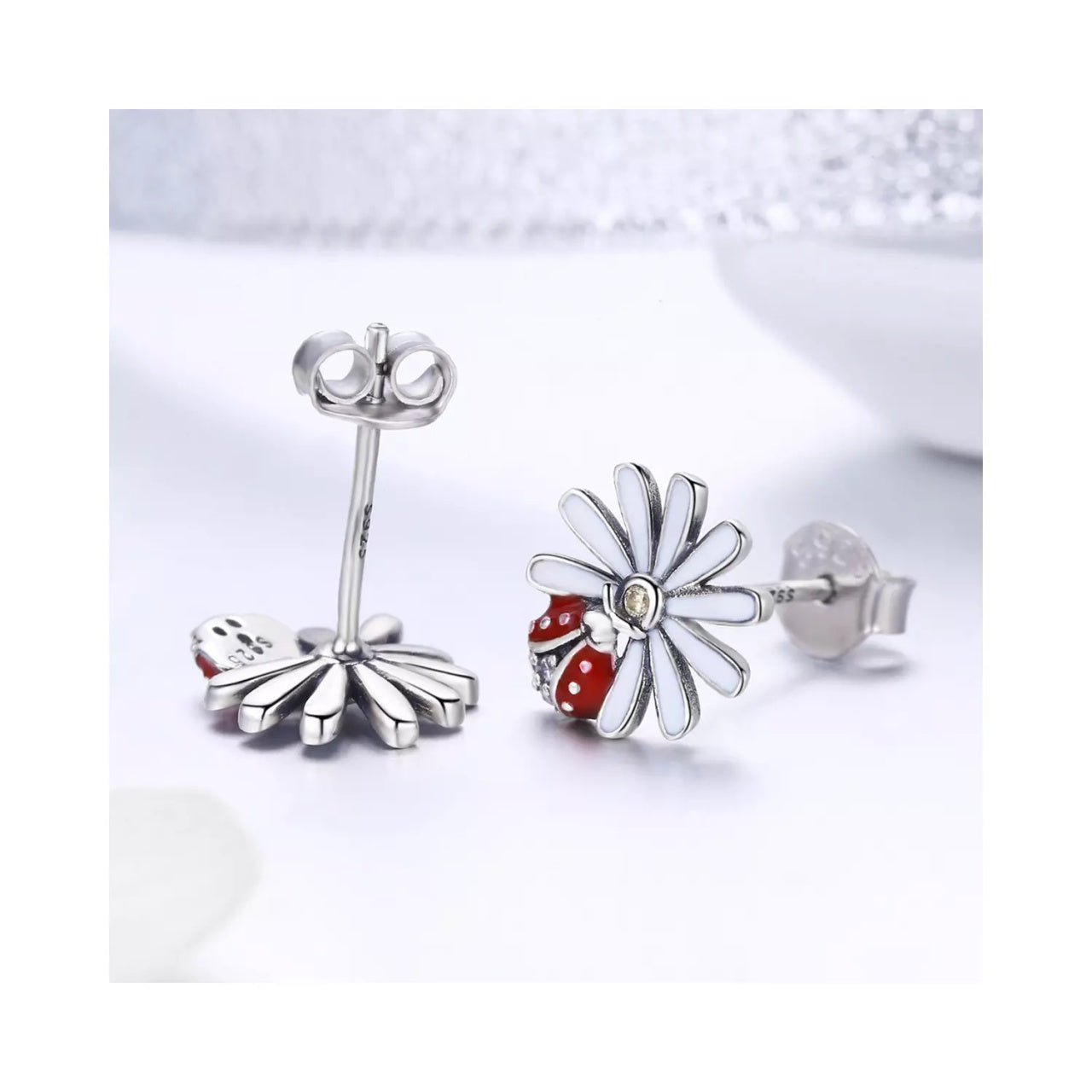Cercei din argint Red Ladybug, Argint 925, Pentru Femei