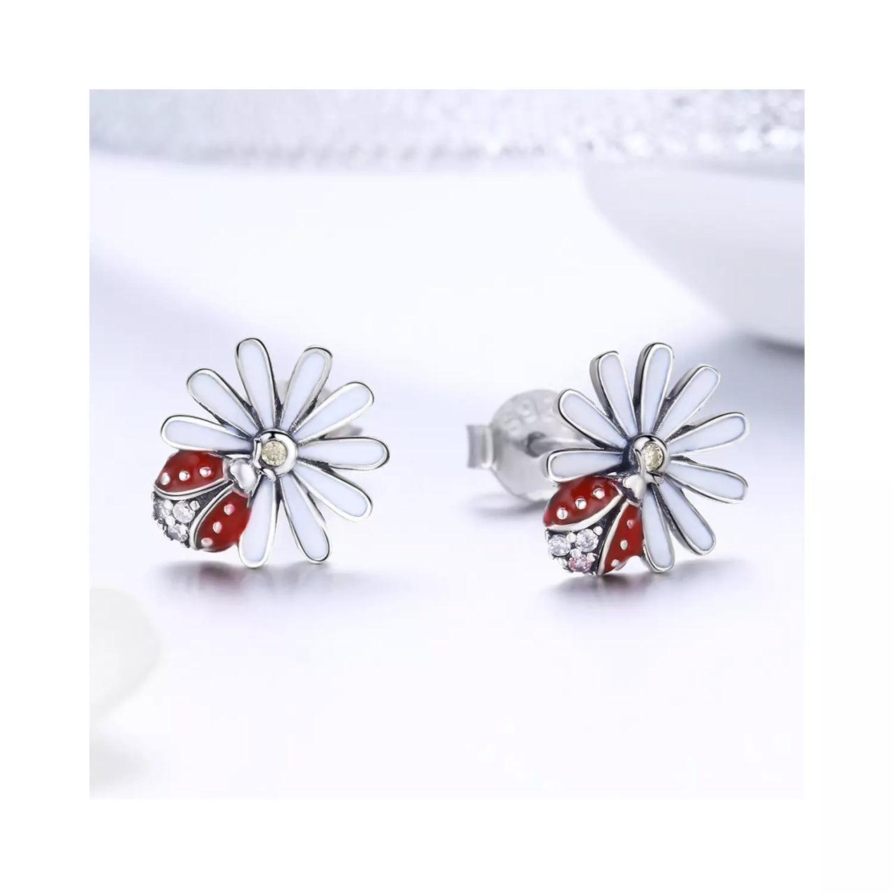 Cercei din argint Red Ladybug, Argint 925, Pentru Femei