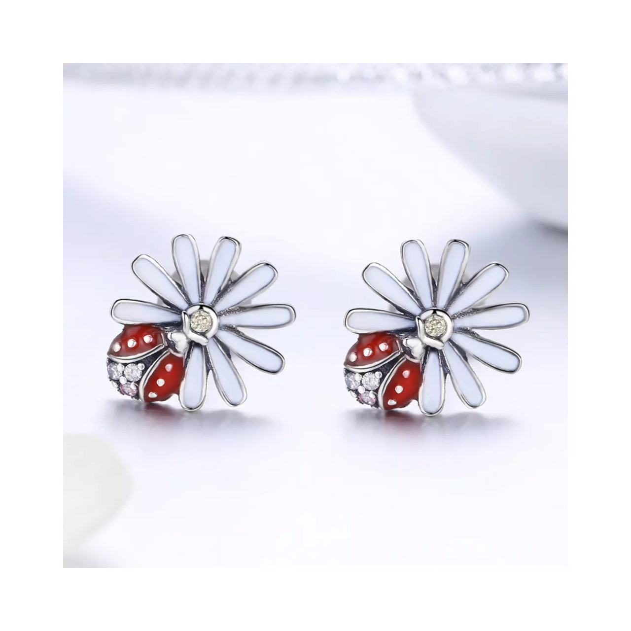 Cercei din argint Red Ladybug, Argint 925, Pentru Femei