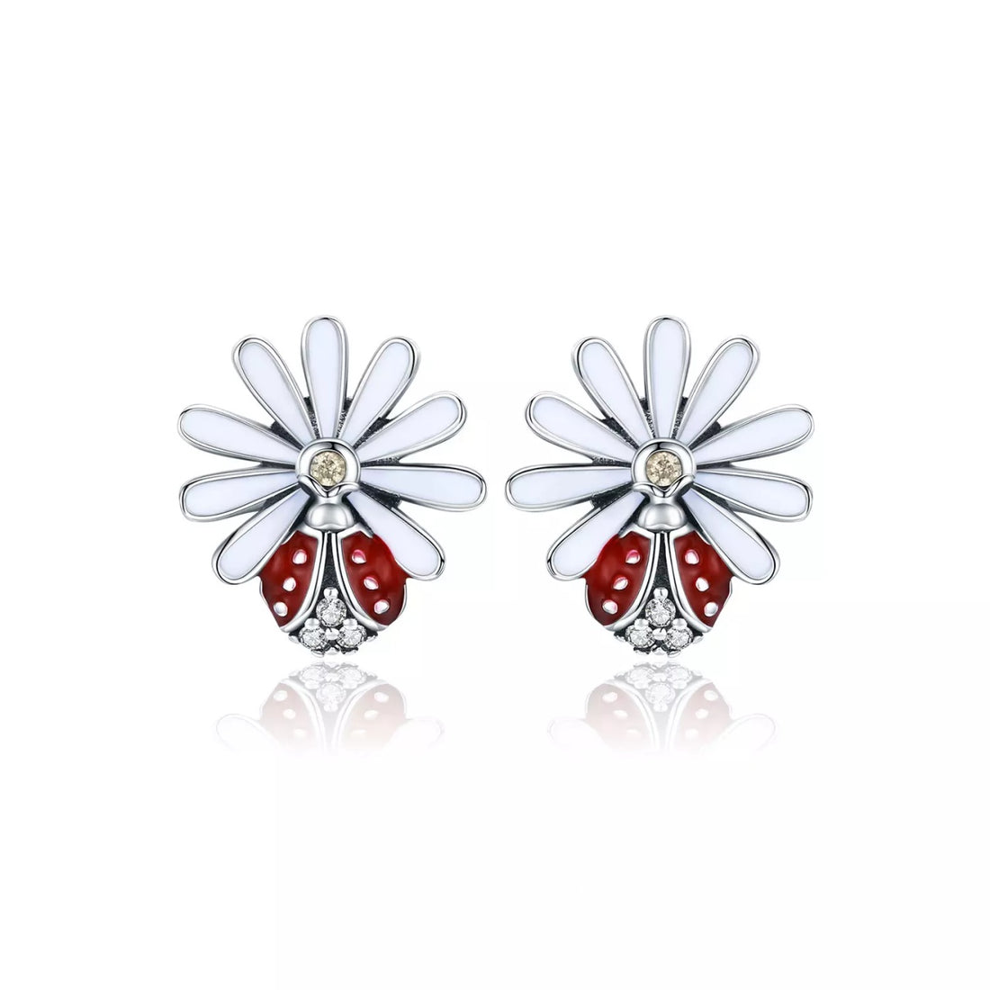 Cercei din argint Red Ladybug, Argint 925, Pentru Femei