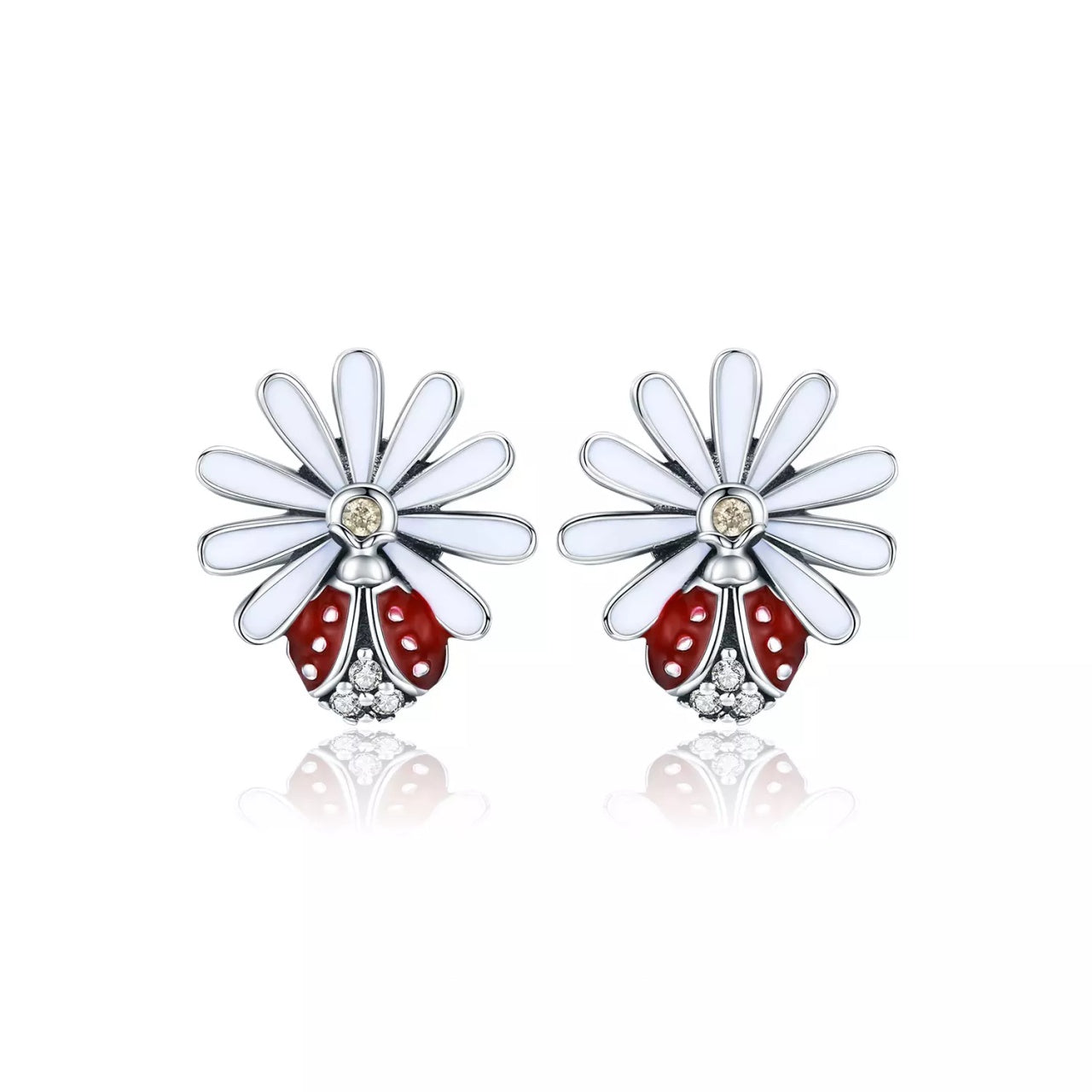Cercei din argint Red Ladybug, Argint 925, Pentru Femei