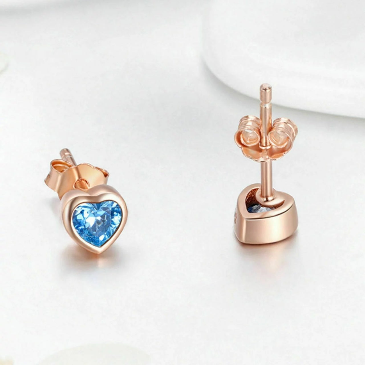 Cercei din argint Rose Gold Blue Heart, Argint 925, Pentru Femei 1.14g