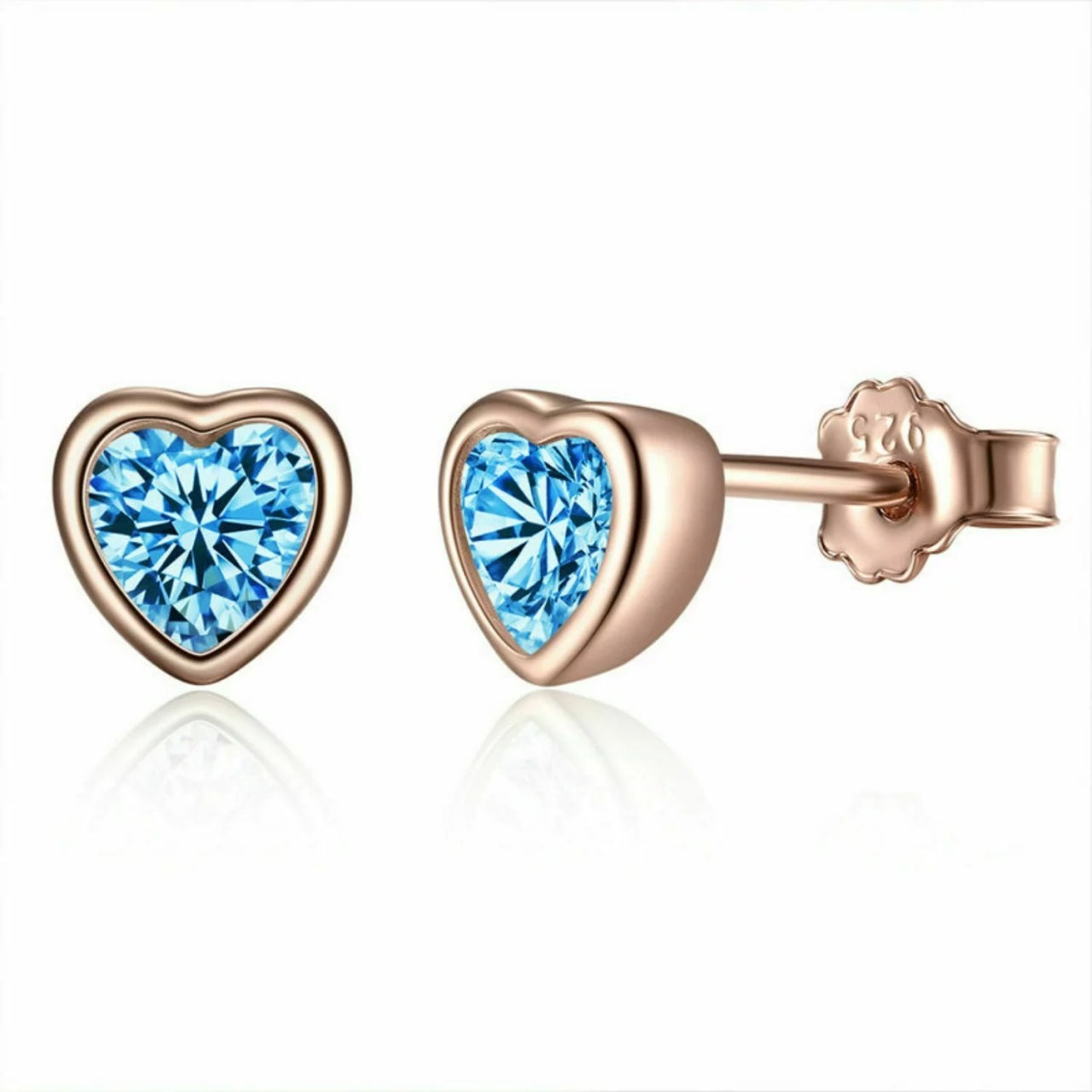 Cercei din argint Rose Gold Blue Heart, Argint 925, Pentru Femei 1.14g