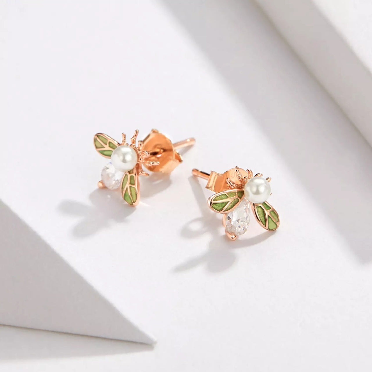 Cercei din argint Rose Gold Bug, Argint 925, Pentru Femei
