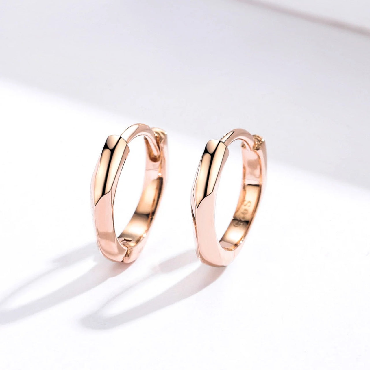 Cercei din argint Rose Gold Fine Hoops, Argint 925, Pentru Femei