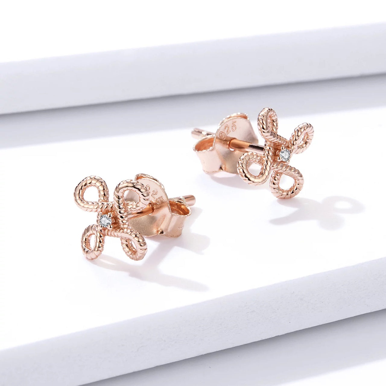 Cercei din argint Rose Gold Flower Ropes, Argint 925, Pentru Femei