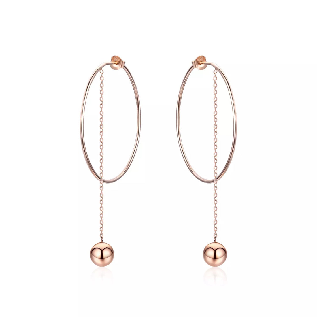 Cercei din argint Rose Gold Hoops & Chain, Argint 925, Pentru Femei