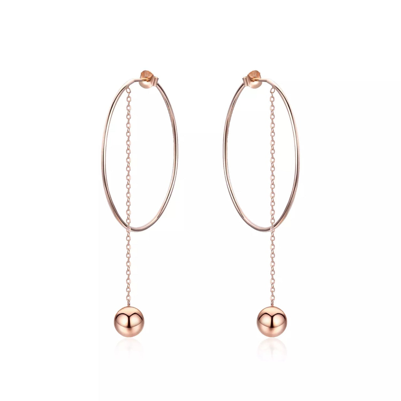 Cercei din argint Rose Gold Hoops & Chain, Argint 925, Pentru Femei