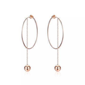 Cercei din argint Rose Gold Hoops & Chain, Argint 925, Pentru Femei