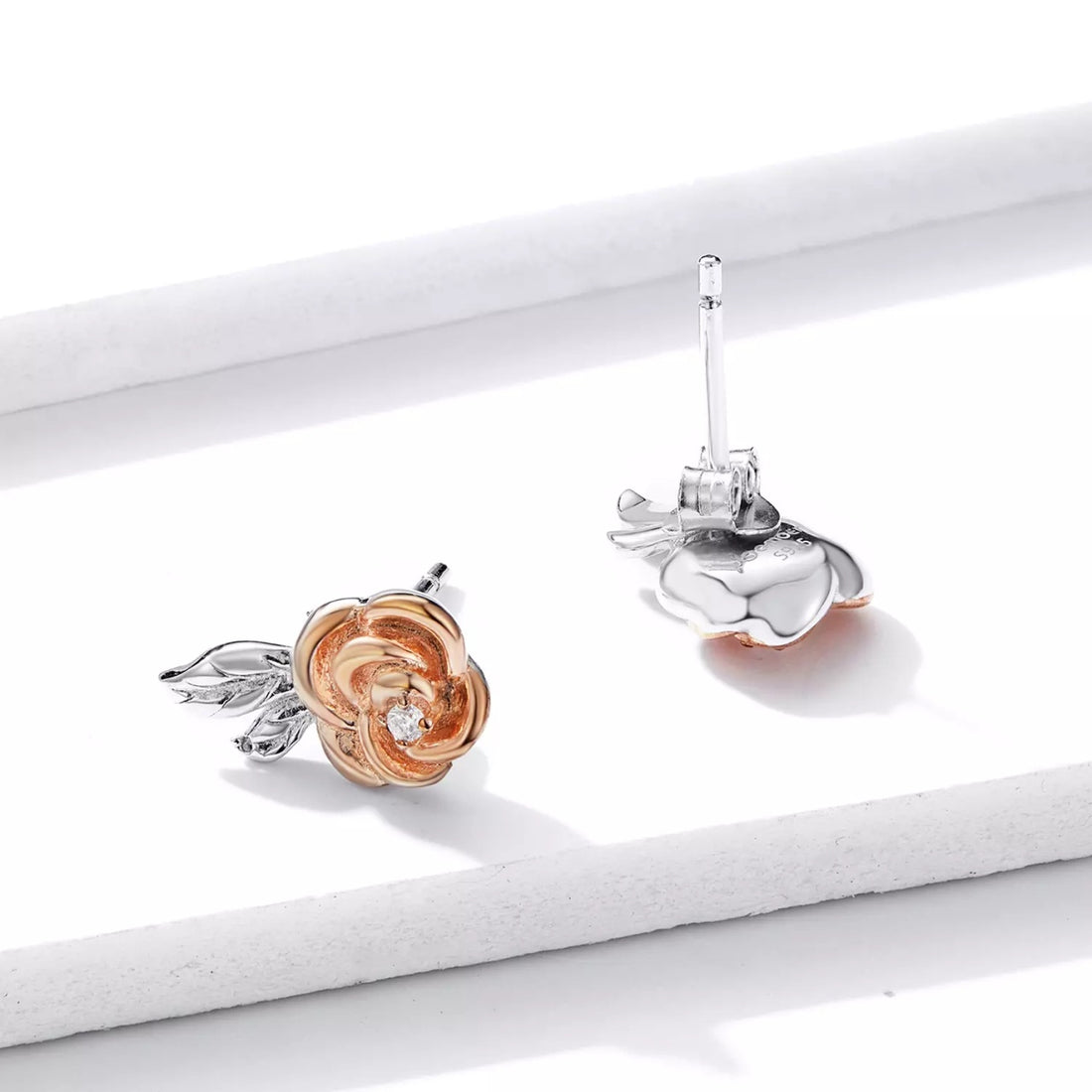 Cercei din argint Rose Gold Little Flower, Argint 925, Pentru Femei