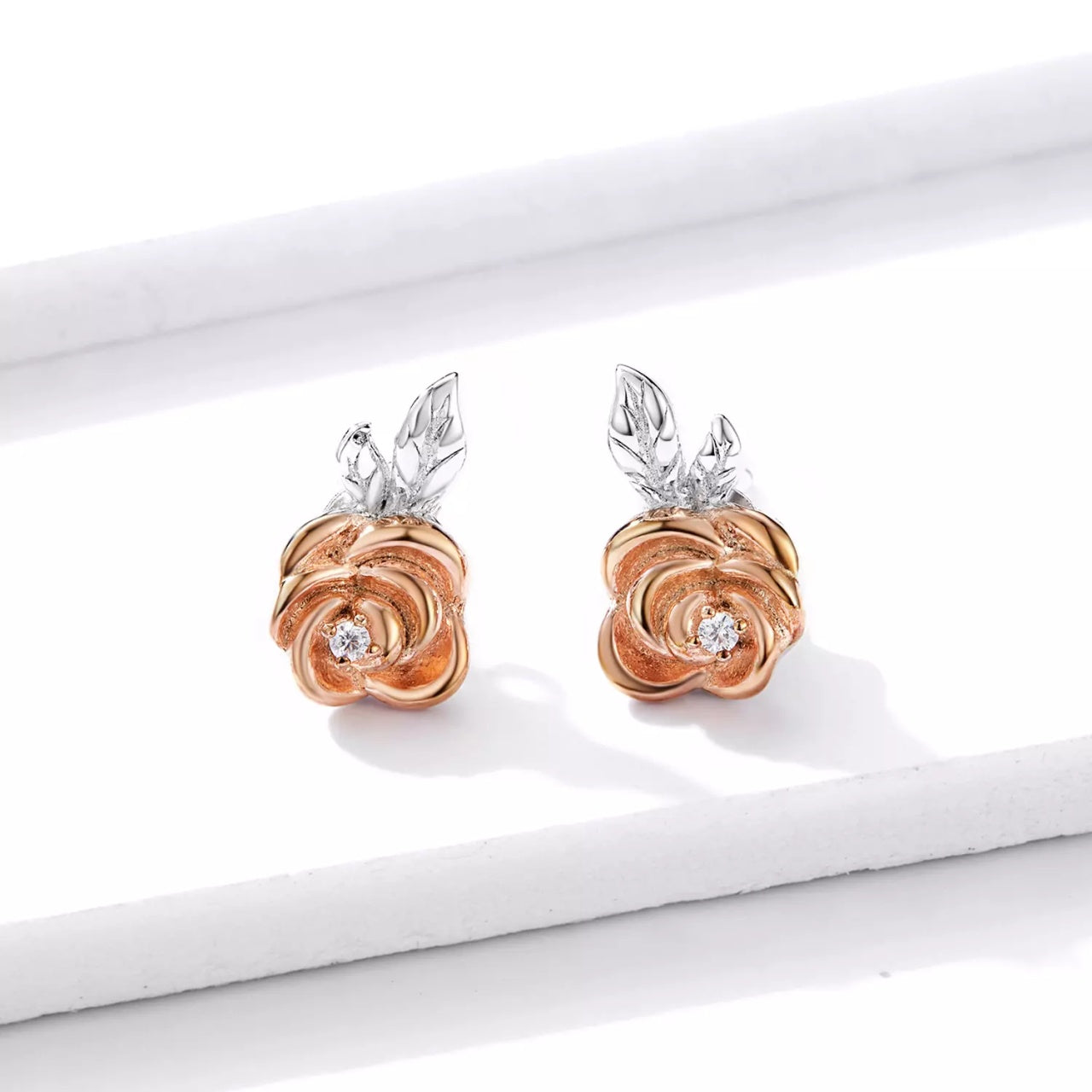 Cercei din argint Rose Gold Little Flower, Argint 925, Pentru Femei