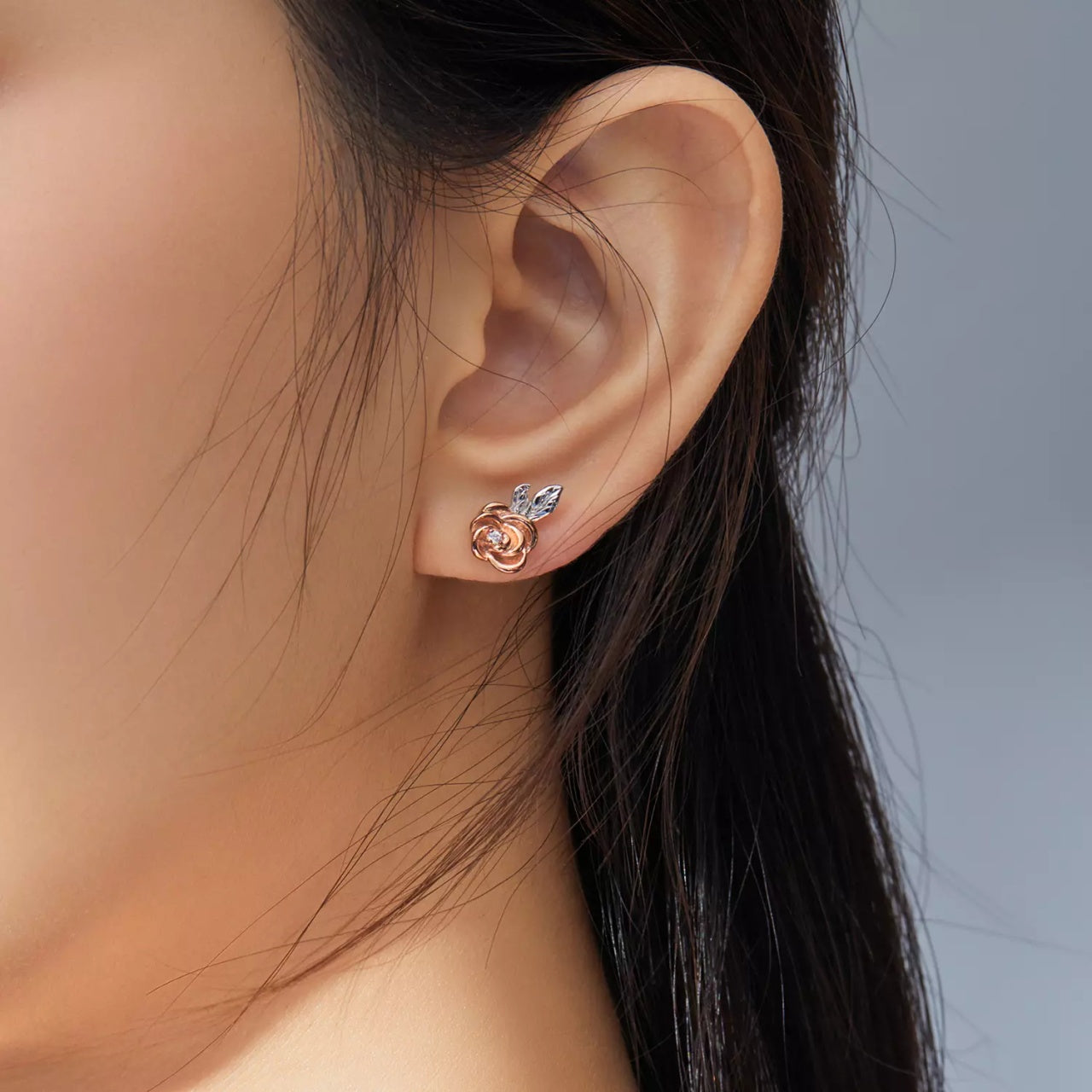 Cercei din argint Rose Gold Little Flower, Argint 925, Pentru Femei